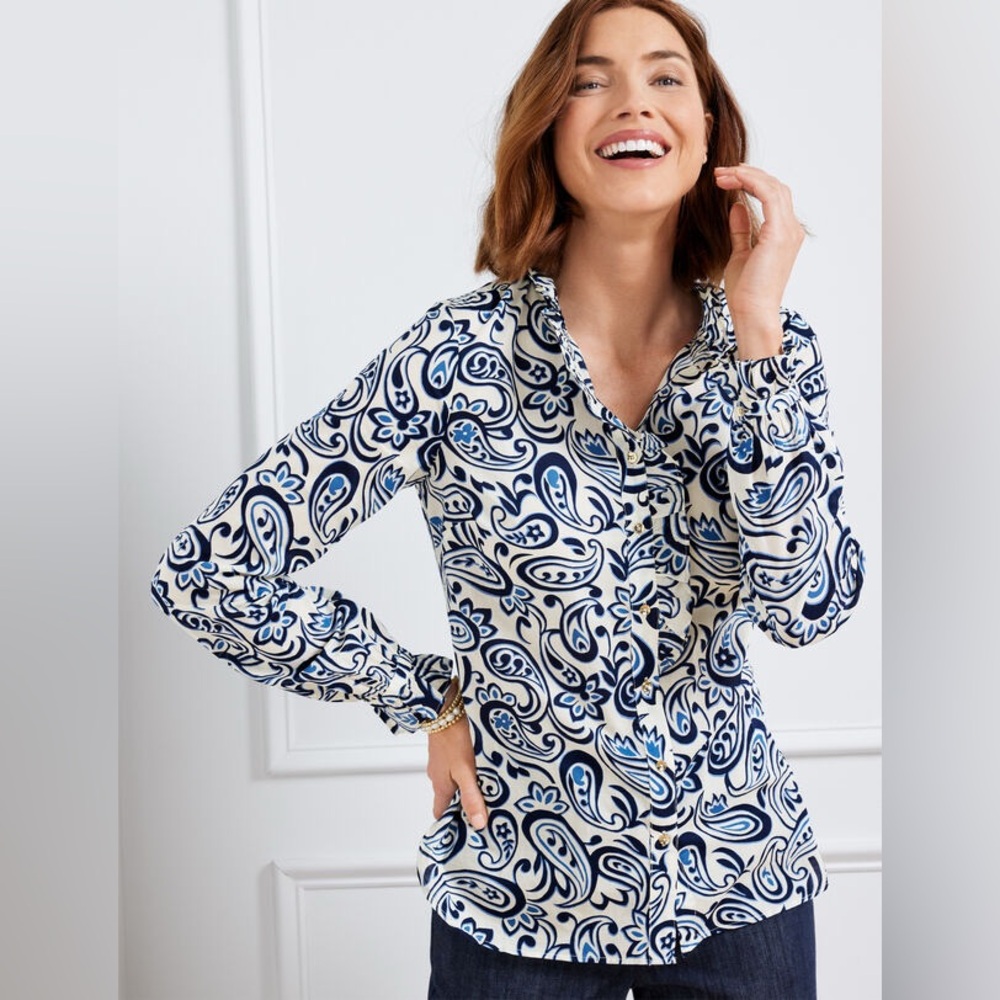Talbots ruffles blouse - primary paisley